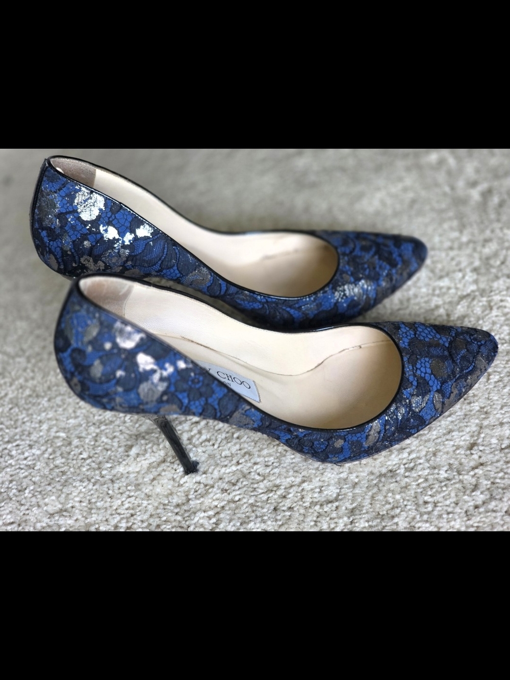 Jimmy Choo Blue and Silver Metallic Splatter Pointed Pump - Picture 2 of 7